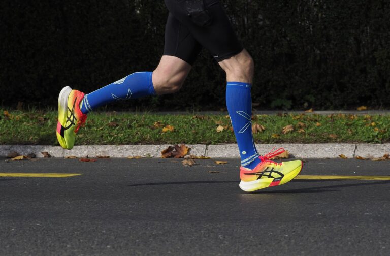 Human running gait - terminal swing to heel strike (runner with Asics Metaspeed Edge Paris - 2024 Ljubljana Marathon)