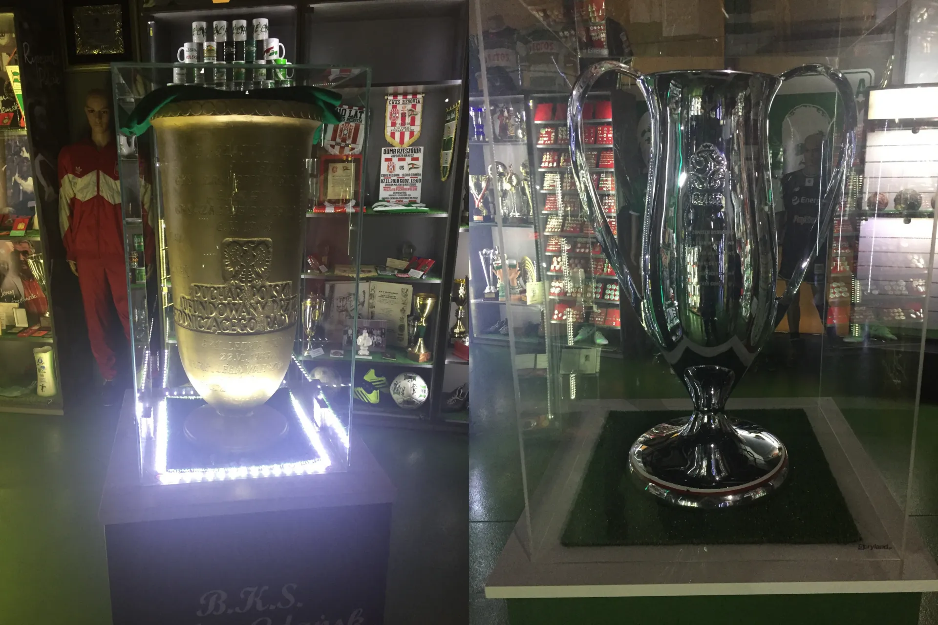 Trofea zdobyte przez Lechię Gdańsk w klubowym muzeum w 2019 roku